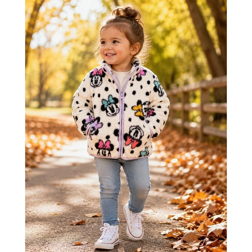 Disney Jumping Beans Minnie Mouse Sherpa Fleece Jacket Girls 3T Full Zip